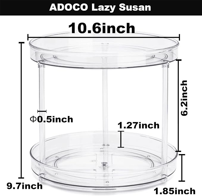 2 Tier Lazy Susan Organizer 10.6 Inch | Clear Makeup Skincare Organizer for Vanity, Bathroom Countertop Organizer, Spice Rack Organizer