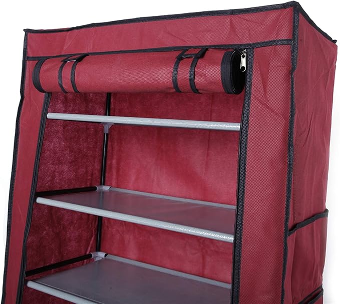 Shoe Rack, 10 Tier Shoe Organizer with Dust Cover, Shoe Storage Shelf for 20-27 Pairs of Shoes, Designed for Doorways, Entryway, Suitable for Sneakers, High Heels, Flats, and Boots (Wine Red)