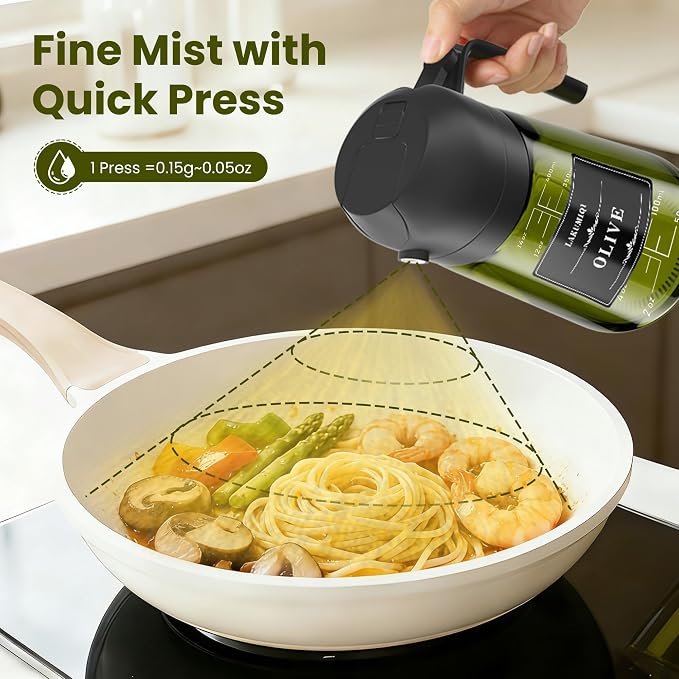 Oliver Oil Sprayer & Dispenser for Cooking Bottle 16oz Dark Glass Fine Mist | 2-in-1 Lightproof Borosilicate Glass Oil Bottle, Wide Mouth for Easy Refill Clean