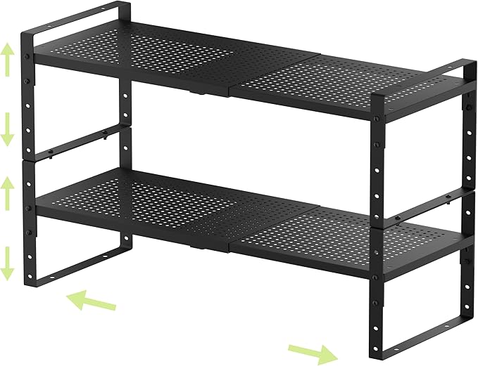 Expandable Shoe Rack Heavy-Duty Closet Organizer Adjustable Shelf Stackable Metal Framework for Entryway, Garage,RV,Pantry,Cabinet(Large,2 Packs/Black)