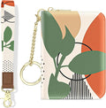 Aiawoxc Credit Card Holder, Small RFID Wallet Slim Leather Card Organizer Case with Zipper and Wristlet Strap, Tropical Plants