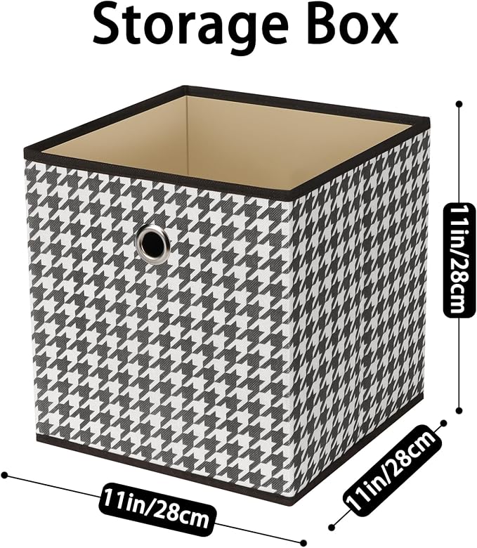 Foldable Storage Cubes Bins ,11 Inch Cloth Storage Cube Fabric Storage Box Cubes Organizer Baskets with Dual Handles for Home Organizer Set of 6 (Houndstooth)