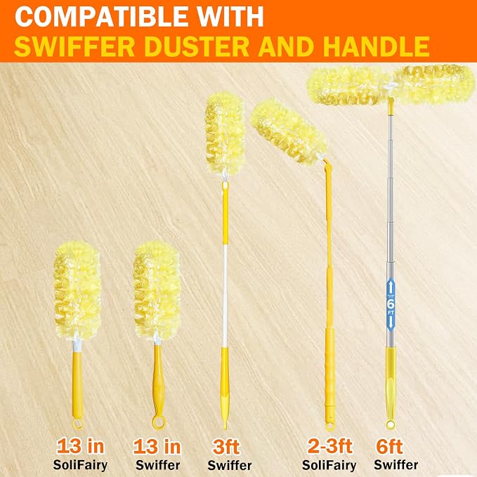 100 Count Heavy Duty Duster Refills for Swiffer Duster, 3 ft Extendable Handle + 1 Short Handle, Multisurface 360 Dusters kit for Dusting Furniture, Ceiling Fans, Blinds, Corners, Yellow