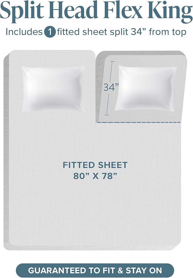 Bare Home Split Head Flex King Sheet Set - 1800 Ultra-Soft Microfiber Double Brushed - Deep Pockets - Easy Fit - 4 Piece Set - FlexTop Bed Sheets (Split Head Flex King, Heathered Black)