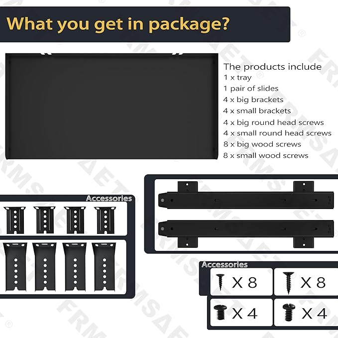 FRMSAET Under Desk Keyboard Tray Heavy-Duty All-Metal Material 20/24/30 inches Platform Computer Drawer Organizer Home Office Kitchen Bedroom Garage Storage Tool - Easy to Install.(24 inches, Black)