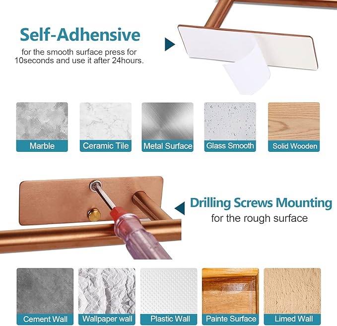 Paper Towel Holder Under Cabinet Wall Mount Paper Towel Holder Adhensive SUS304 Stainless Steel Kitchen Towel Holder Rack Hanging Paper Holder for Kitchen Bathroom Organizer(1,Gold)