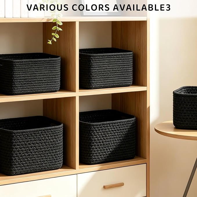 4 Pack Large Storage Baskets for Organizing, 16''Lx12''Wx8''H Woven Baskets for Storage Toys, Towels, Books, and Clothes, Cotton Rope Basket for Shelves with Handle
