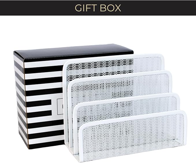 BLU MONACO White Metal Mesh Letter Sorter | 3-Slot Mail Organizer for Desk, Office & Home | Vertical File & Envelope Holder | Modern Mail Sorter for Documents, Bills & Files