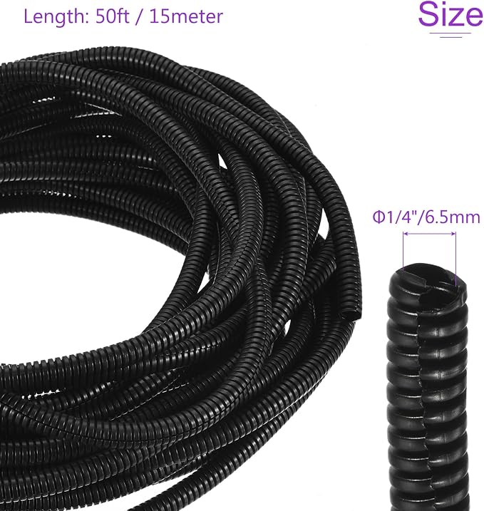 DMiotech 50ft Wire Loom Split Tubing 1/4 Inch(6.5 Mm) ID, Cord Protectors from Pet Flexible Conduit Cable Management for Office, Home, Garden, Black