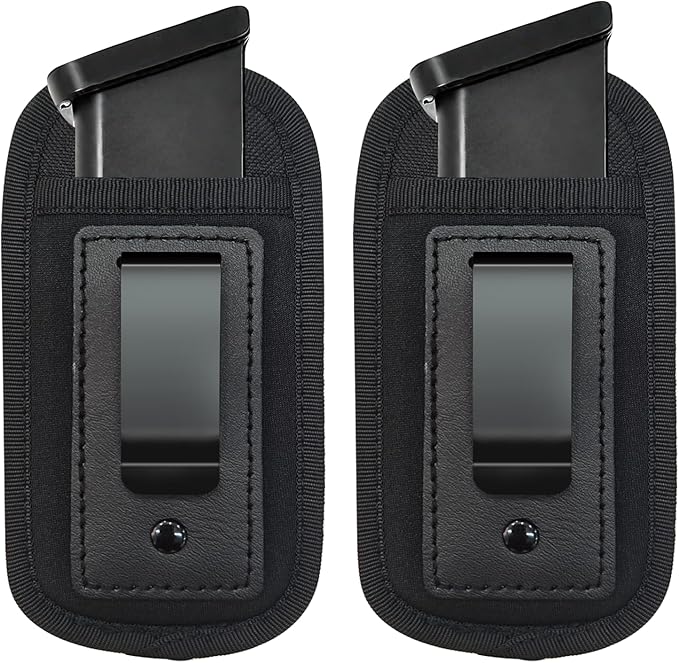 2 Pack Universal Magazine IWB Pouch Concealed Carry 9mm .40 .45 .380 .357, Mag Holster for S&W M&P Sig Sauer Ruger Glock, Handgun Ammo Gun Ammunition Holsters