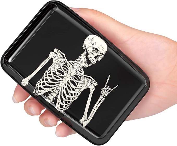 Credit Card Holder Wallet, Small RFID Metal Wallet Credit Cards Holder Pocket Business Card ID Case for Women Men, OK Skull