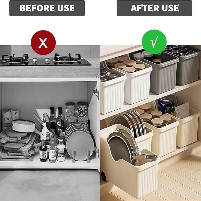 Pull Out Cabinet Organizer Bin with Roll Wheels, Kitchen Bathroom Cabinet Under Sink Organizer and Storage, Multi-Use Cabinet Organizer Basket for Pantry Shelves