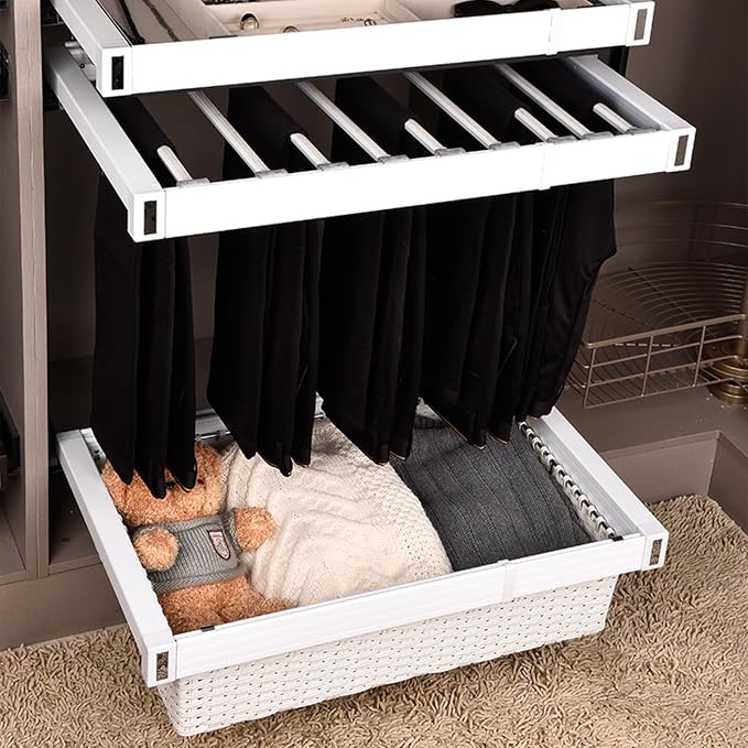 Pull Out Cabinet Storage Basket,Wardrobe Storage Organiser,Easy Pull Out Drawer Dividers for Closet,Stackable Detachable,for Kitchen Office Wardrobes Cupboard Storage(White,545mm x 446mm x 192mm)