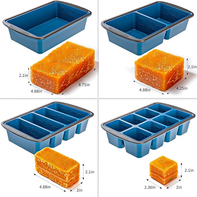 GORCI Silicone Soup Freezer Trays with Lids - 4 Pack, ½ cup, 1 cup, 2 cup and 4 cup - Perfect Portion Control for Broth, Sauce & Meal Prep ，100% Platinum Silicone BPA-Free, Flexible, Dishwasher Safe