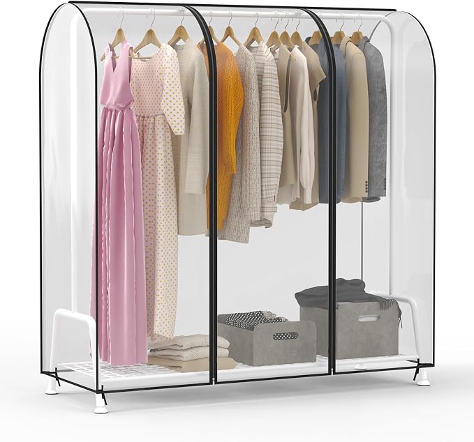 Zilink Clear Garment Rack Cover Garment Bags Fur Coat Storage Bag 60 in | Waterproof, Dustproof, Breathable, 2 Durable Zippers, Clothes Rack Cover Wardrobe Cover for Garment Rack (Rack Not Included)