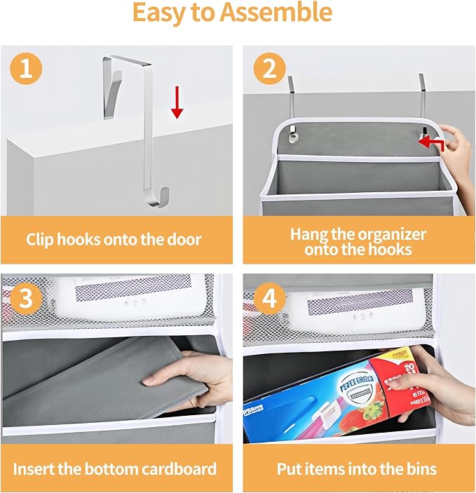 Over the Door Organizer, Door Storage Organizer with Large Capacity Pockets, Hanging Shelves for Bedroom, Closet, Dorm, Pantry (Grey, 6-Tier)