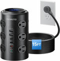 Tower Power Strip with 1 Dedicated PD 20W Fast-Charging Port, 12 Outlets, 5 USB Ports (3 USB-C), Desk Charging Station for Multiple Devices,15FT Extension Cord (Black)