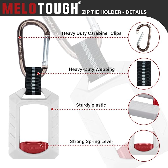 Melotough Zip Tie Organizer Band,Zip Tie Holder,Reusable,Cable Tie Bracket for Multi-Purpose Indoor and Outdoor Use,White,1Pcs