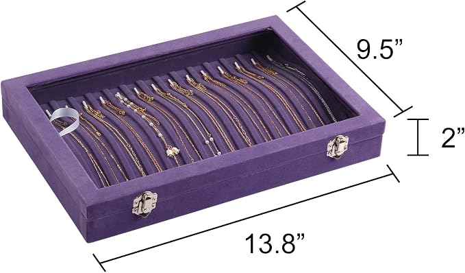 Frebeauty 15 Hooks Necklace Organizer,Velvet Necklace Holder Tray with Lid | Jewelry Organizer for Necklace Pendant Chain,Women Jewelry Box,for Home Use and Jewelry Store,Jewelry Display for Drawer