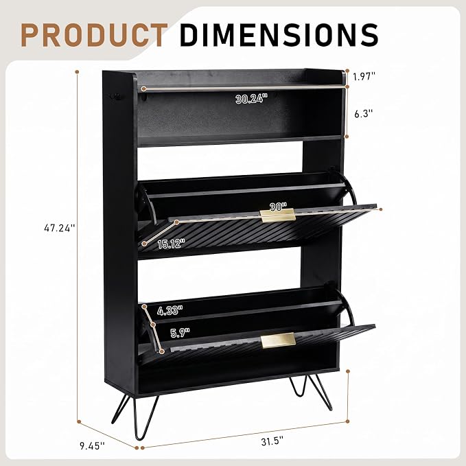 Karl home Black Slim Shoe Storage Cabinet, Entryway Shoe Organizer | Space-Saving Freestanding Shoe Rack Organizer, Versatile Storage Furniture Suitable for Entryway and Living Room