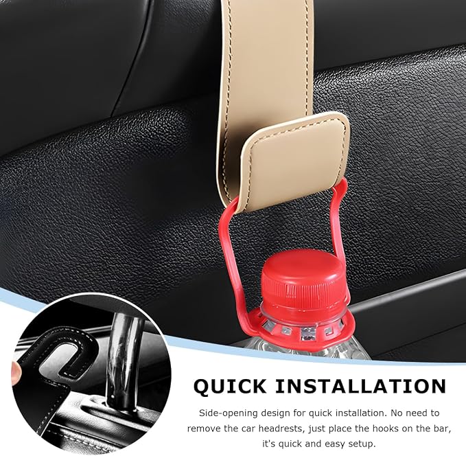 Car Seat Headrest Hook, Microfiber Leather Hanger Holder Hook for Hanging Purse and Bag, Universal Vehicle Back Seat Organizer Hook for Grocery Bag Handbag Coat (Beige)