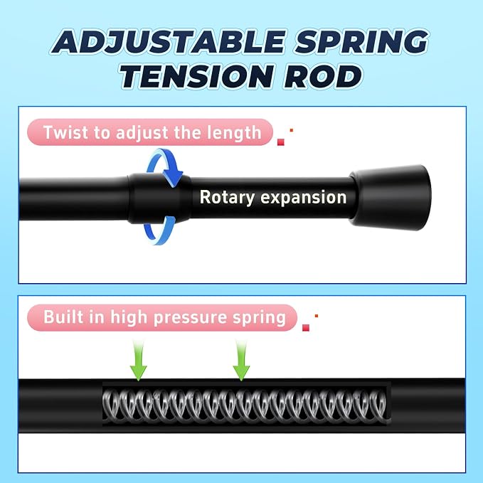 2 Pack Black Tension Rods, 41"-75" Adjustable Shower Curtain Rods, Heavy Duty No Drilling Rod, 11lbs Max Load, 1.2" End Cap, 19/22mm Tube, Metal, for Bathroom, Window, Bedroom, Doorway, Closet