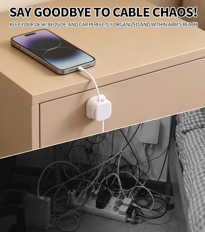 12 Pack Self-Adhesive Magnetic Cable Clips, Under Desk Cable Management Holder for Home Office, Nightstand, Car, Wall, Desktop – Cord Organizer with Residue-Free Removal