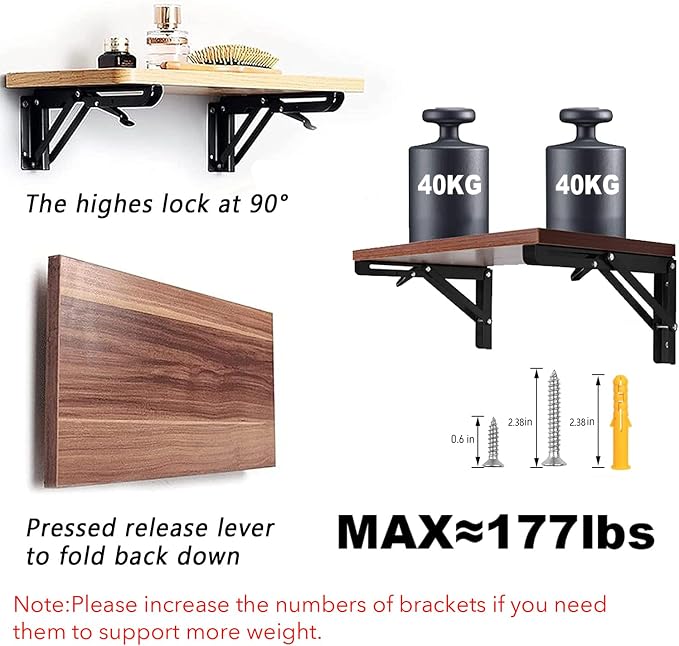 Folding Shelf Brackets - 18 inch 4 Pcs DIY Wall Mounted Shelf Brackets for Garage Workstation, Stuff Supports, Plant Stand - Heavy Duty Metal Collapsible Floating Shelf Bracket Black
