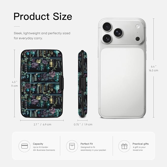 Credit Card Holder Vase & Skull Mini Aluminum Card Case Wallet | Women Men, Slim Design, RFID Blocking, Metal Business ID Case