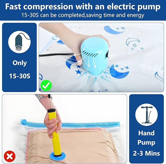 Vacuum Seal Bags for Clothing with Electric Pump,16 Pack Space Saver Bags (4 Jumbo, 4 Large, 4 Medium, 4 Small) Vacuum Storage Bags for Travel,Bedding,Blankets