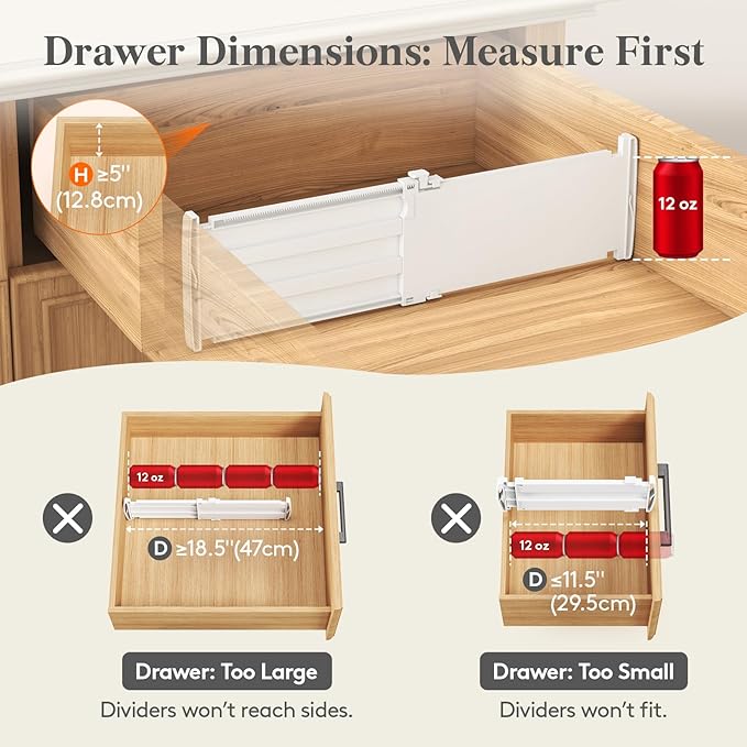Lifewit 5" Tall 9 Pack Drawer Dividers, 30-47cm/11.5-18.5" Expandable Drawer Divider for Clothes, Adjustable Dresser Drawer Organizers, Drawers Separators for Dresser/Bathroom/Closet/Kitchen White