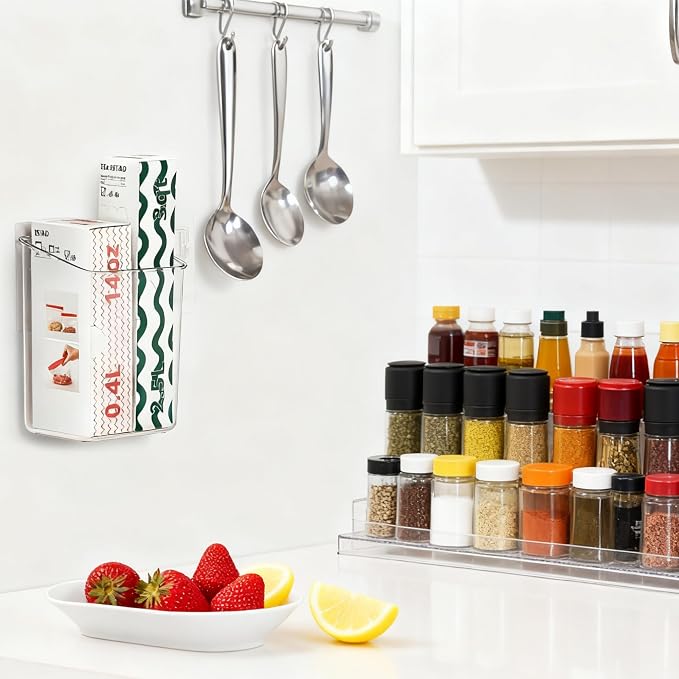 vacane 2-Pack Adhesive Cabinet Door Organizer, Transparent Plastic Storage Bins for Kitchen Bathroom Office, No Drill Hanging Basket, Space Saving Removable Holder-S