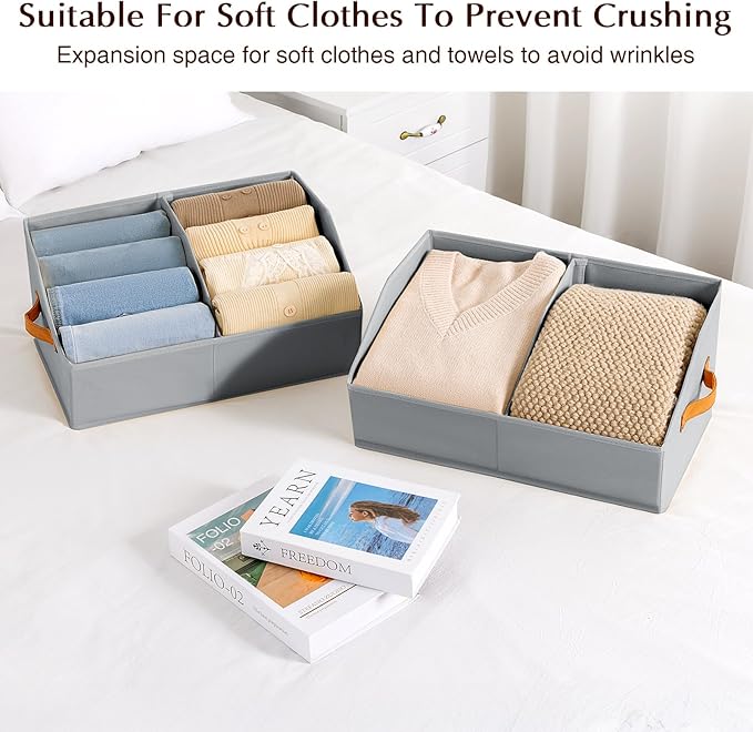 Homsorout Closet Organizers and Storage Bins - 6 Pack Collapsible Divided Trapezoidal Cube Storage Bins Baskets For Organizing Clothes Blankets,Toys, Books, Towels(Light Grey)