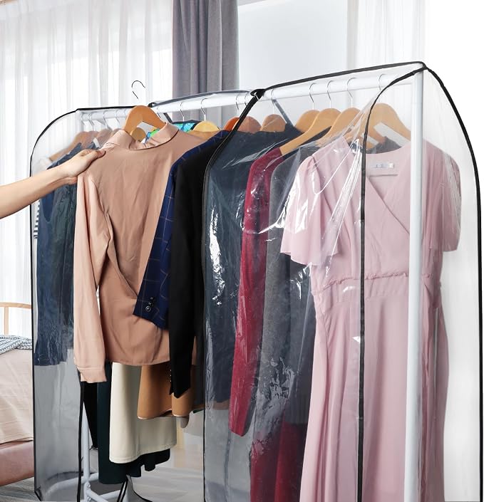 Zilink Clear Garment Rack Cover Transparent Clothes Rack Cover 50 in | Waterproof, Dustproof, Breathable, 2 Durable Zippers, Clear Garment Bags Wardrobe Cover for Garment Rack (Rack Not Included)