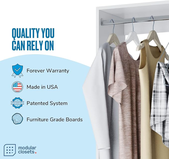 Double Hanging Closet Unit - Modular Corner Closet System With Hanging & Shelves (White, 33 inches Wide)