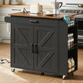 HOOBRO Kitchen Island with Drop Leaf Countertop & Power Outlet, Rolling Island Cart on Wheels, Kitchen Cart with Drawer & Spice Rack, Mobile Island Table for Kitchen, Black BF86UZD01