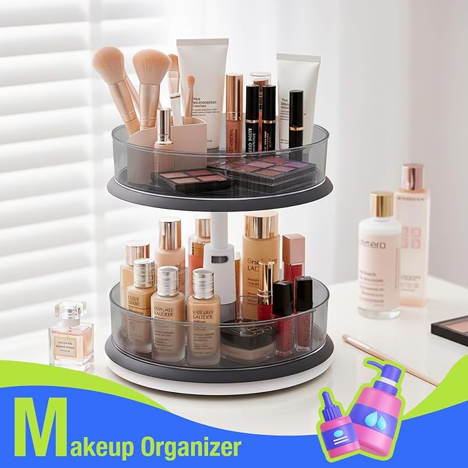 Lazy Susan Organizer for Medicine 2 Tier Pill Bottle Turntable | Clear Grey, 11 Inch, for Vitamin, for Cabinet, for Pantry, with Large Spice Rack