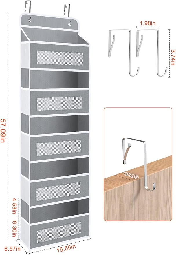 3 Pack Over The Door Organizer Storage, 5 Shelf Hanging Door Organizer with 10 Large Capacity Pockets, Anti Tilt 44 lb Load Behind Door Storage for Bedroom, Bathroom, Pantry, Nursery