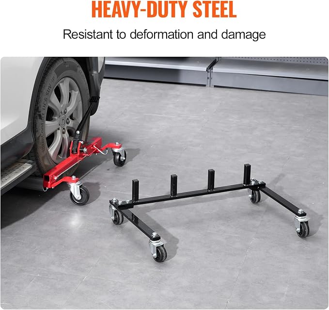 VEVOR Car Dolly Rack, Storage Rack with 360° Rotatable Wheels, Hydraulic Ratchet Trolley Jack Stand Organizer, Jack Stands Holder Storage Rack, 4-Dolly Capacity, Compatible with Most Dollies