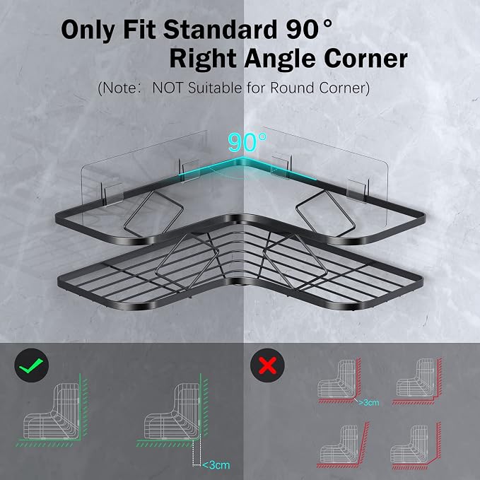 Shower Caddy, 2 Pack Corner Organizer Shelf, Rustproof Wall Mount Shower Storage Rack, No Drilling, 40 lbs Capacity (Glossy Black)