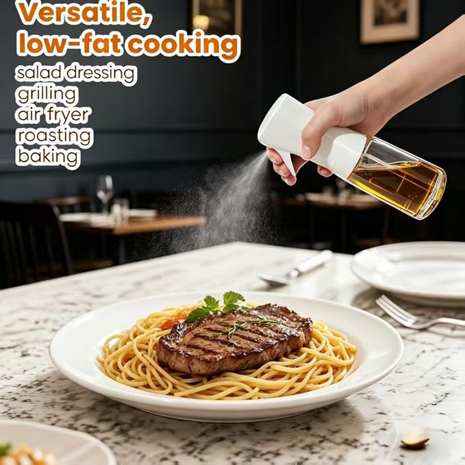 Olive Oil Sprayer for Cooking, 220ml Glass Oil Dispenser for Kitchen Gadgets, Food Grade Premium Clear Spray Bottle for Salad, Frying, BBQ