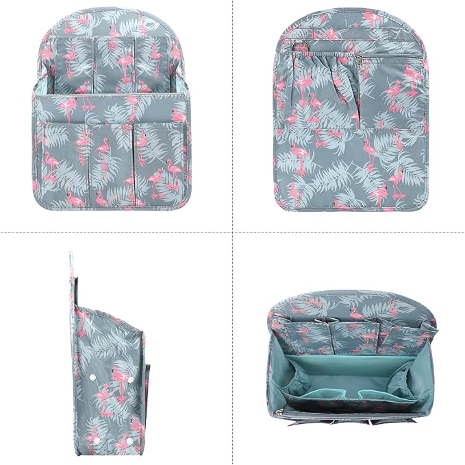 Surblue Backpack Organizer Insert Liner Hanging Travel Rucksack Purse and Handbag Insert Pocket, High-capacity Divider Foldable Nylon Shoulder Bag Organizer for Men and Women, (Flamingo, L)