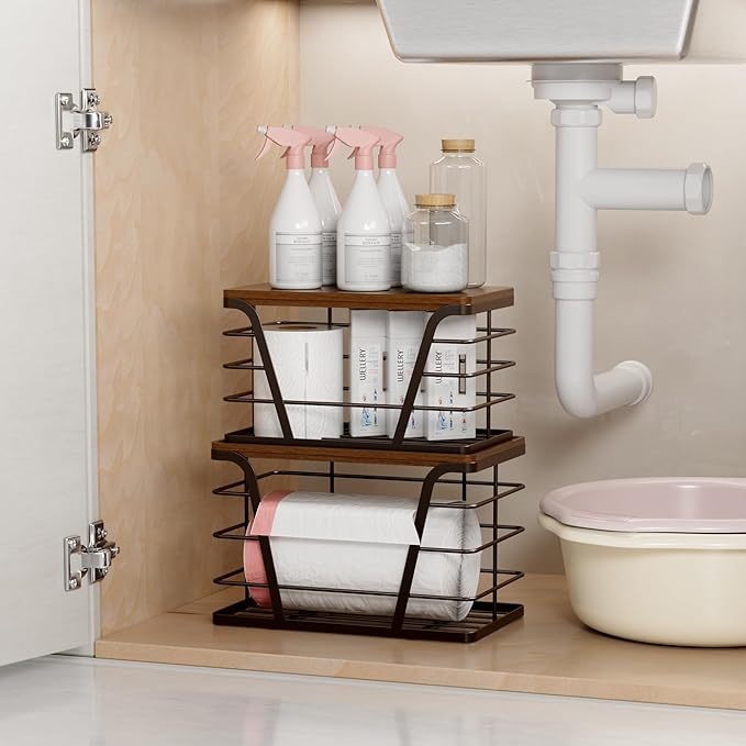 TIDIIABODE 2 Pack Stackable Kitchen Organization,Counter Organizers and Pantry Organization for Home and Kitchen,Trash Bag Organizer Under Sink,Brown