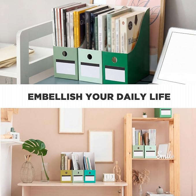 Jutom 48 Sets Cardboard Magazine Holders with Labels for Office,Green
