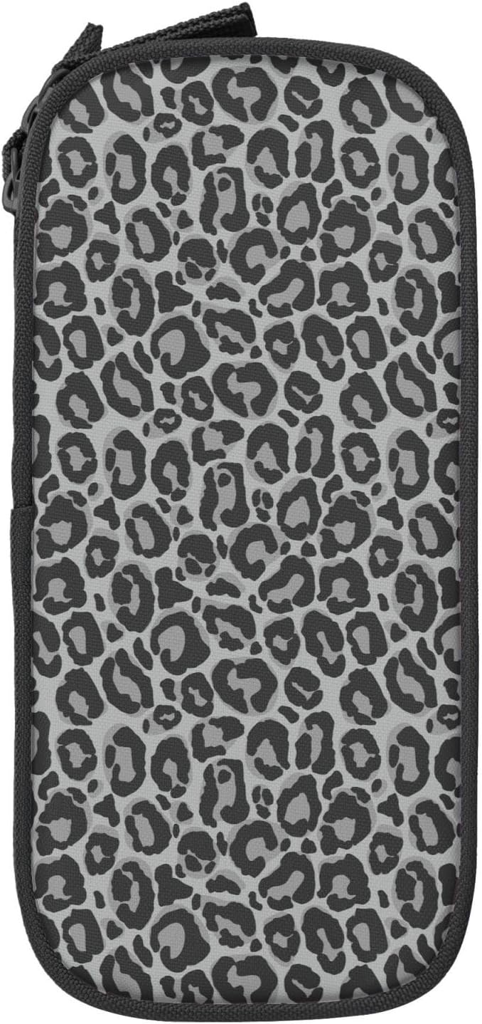 Perinsto Grey Leopard Print Pencil Case Big Capacity Multi Compartment Stationery Box Pencil Pouch Holder Desk Organizer For School Office Home