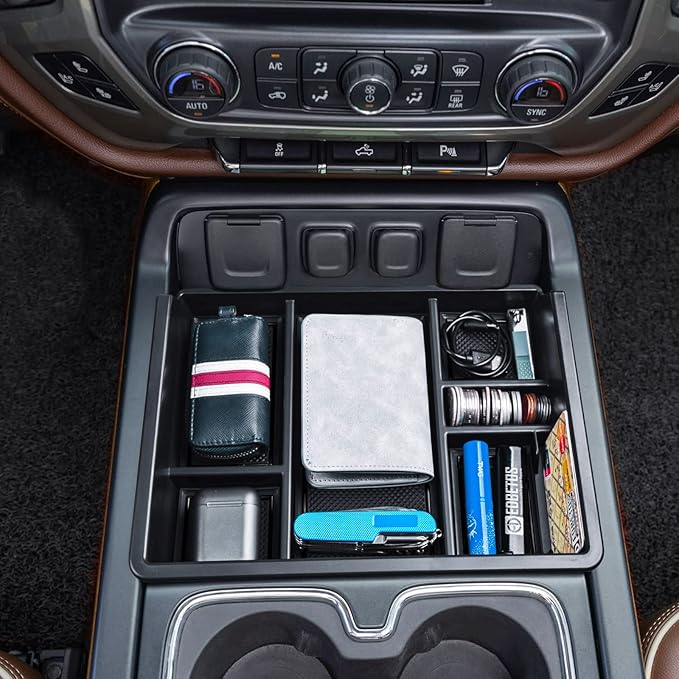 Center Console Organizer Tray for 2014-2018 Chevy Silverado/GMC Sierra 1500 | 2015-2019 Silverado/Sierra 2500HD/3500HD Accessories, Console Insert Tray Add Extra Storage, Full Console w/Bucket Seat ONLY