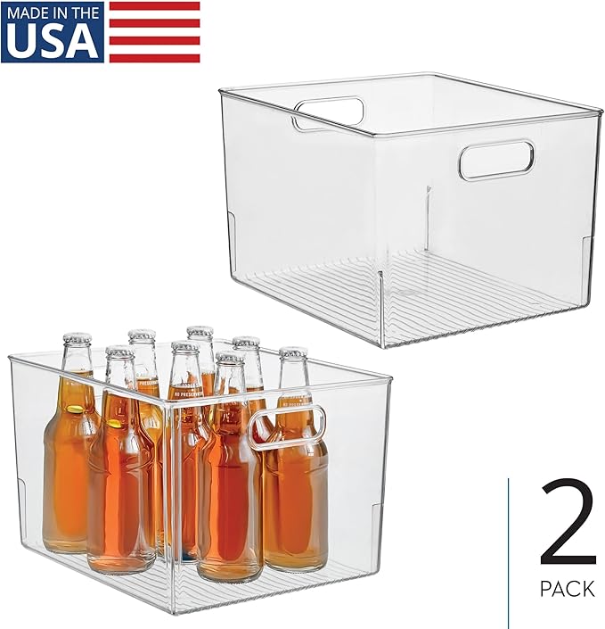 iDesign Storage Bin with Handles, Set of 2, Clear | For Kitchen, Bathroom, or Home Office, Made in USA