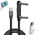 Invisible Holder Charger Cable, 65W PD Fast Charging Cable for Desk, USB-A & Type-C to Cable 4.9 FT with 360° Adjustable Metal Stand, 2 in 1 Holder Charger for Gaming, Office, Home