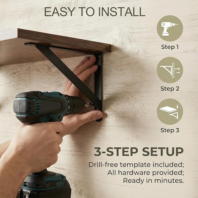 Broom and Mop Organizer Wall Hanging with Cleaning Supplies Organizer Shelf Rustic Farmhouse Wood Broom Mop Holder Storage Rack for Laundry Room Garage (1, Brown)