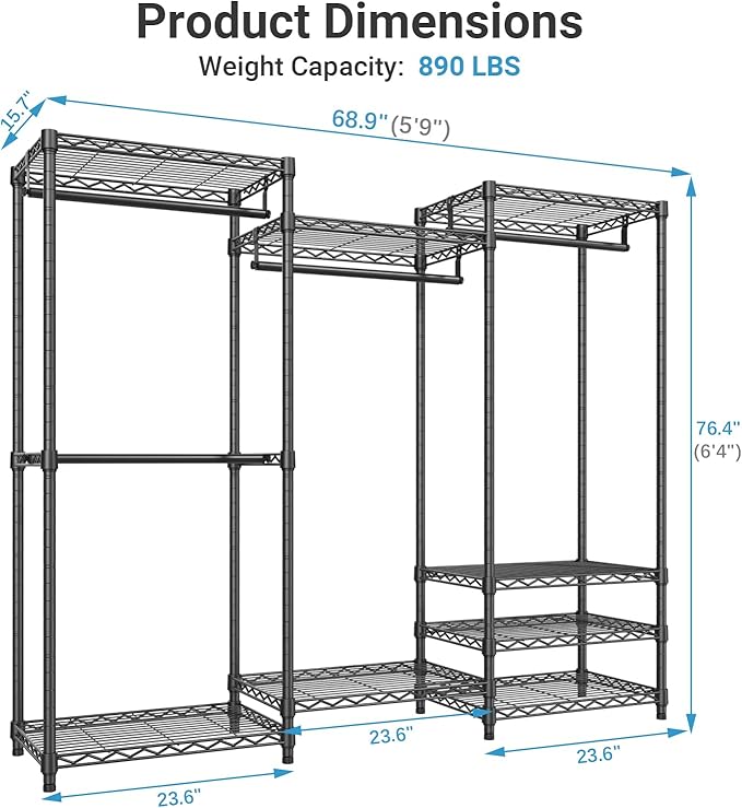 VIPEK V5C Heavy Duty Covered Clothes Rack Portable Closet Rack, Black Metal Clothing Rack with Black Upgarded Polyester Cover, Adjustable Custom Freestanding Closet Wardrobe, Max Load 800LBS
